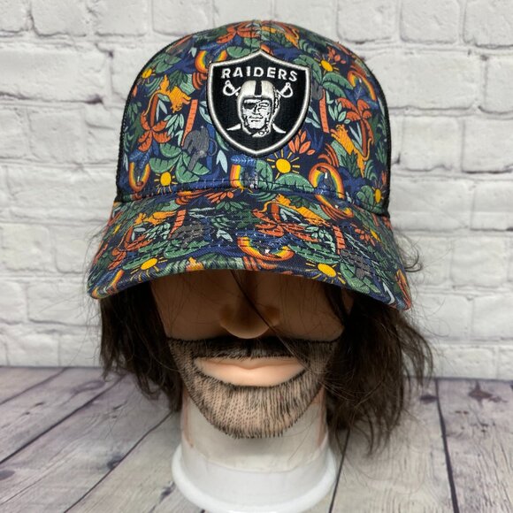 NFL Raiders Football Floral Trucker Hat Mesh Youth Size 47 Brand Embroidered - Picture 1 of 10